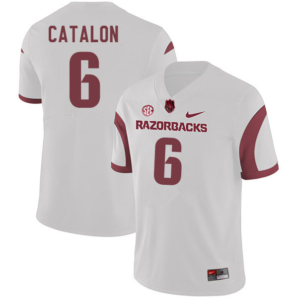 Men #6 Kendall Catalon Arkansas Razorbacks College Football Jerseys Sale-White